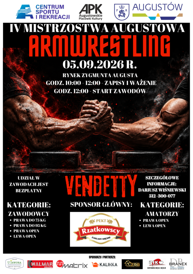 IV MISTRZOSTWA AUGUSTOWA W ARMWRESTLINGU – wyniki i fotorelacja